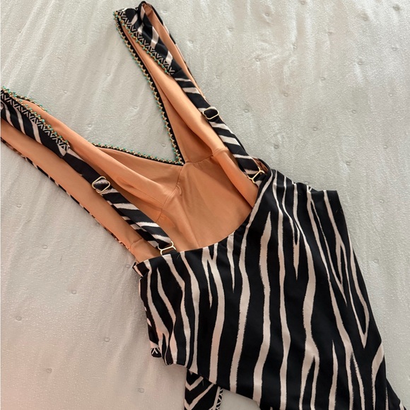 Floral Zebra Print One-Piece Swimsuit in Black and Tan - Picture 4 of 6
